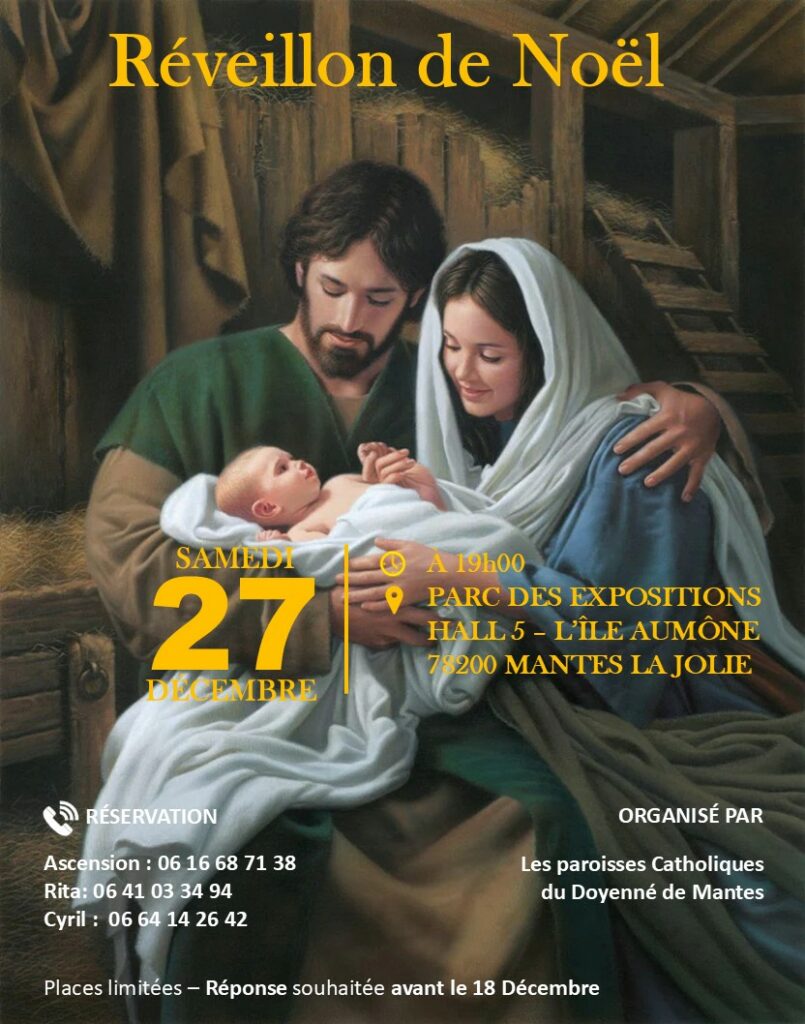 Ce repas est organisé depuis plusieurs années par les paroisses du Mantois sur l'île Aumône à Mantes la Jolie. Si vous souhaitez rendre ce beau service à nos frères et sœurs isolés ou en précarité et passer un réveillon de Noël généreux, rejoignez-nous ! 
Vous pouvez venir seul ou en famille !
